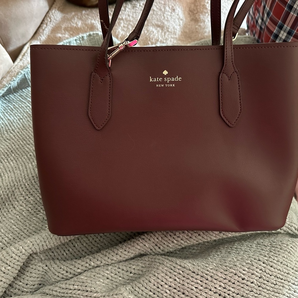 kate spade New York Burgundy Leather Tote with Gold Logo